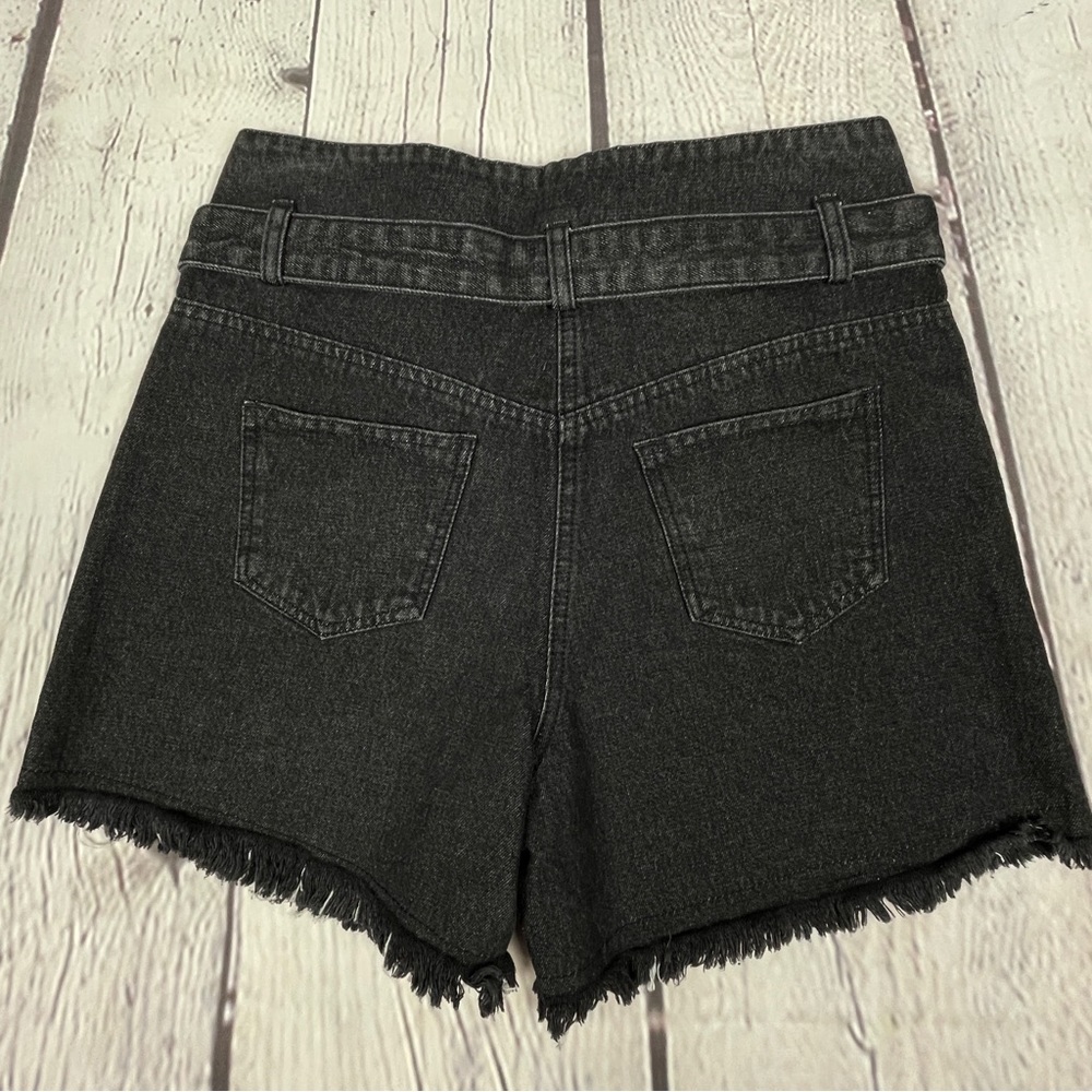 ETOPHE STUDIOS black denim belted high waisted shorts with fringe, size M - Picture 10 of 14